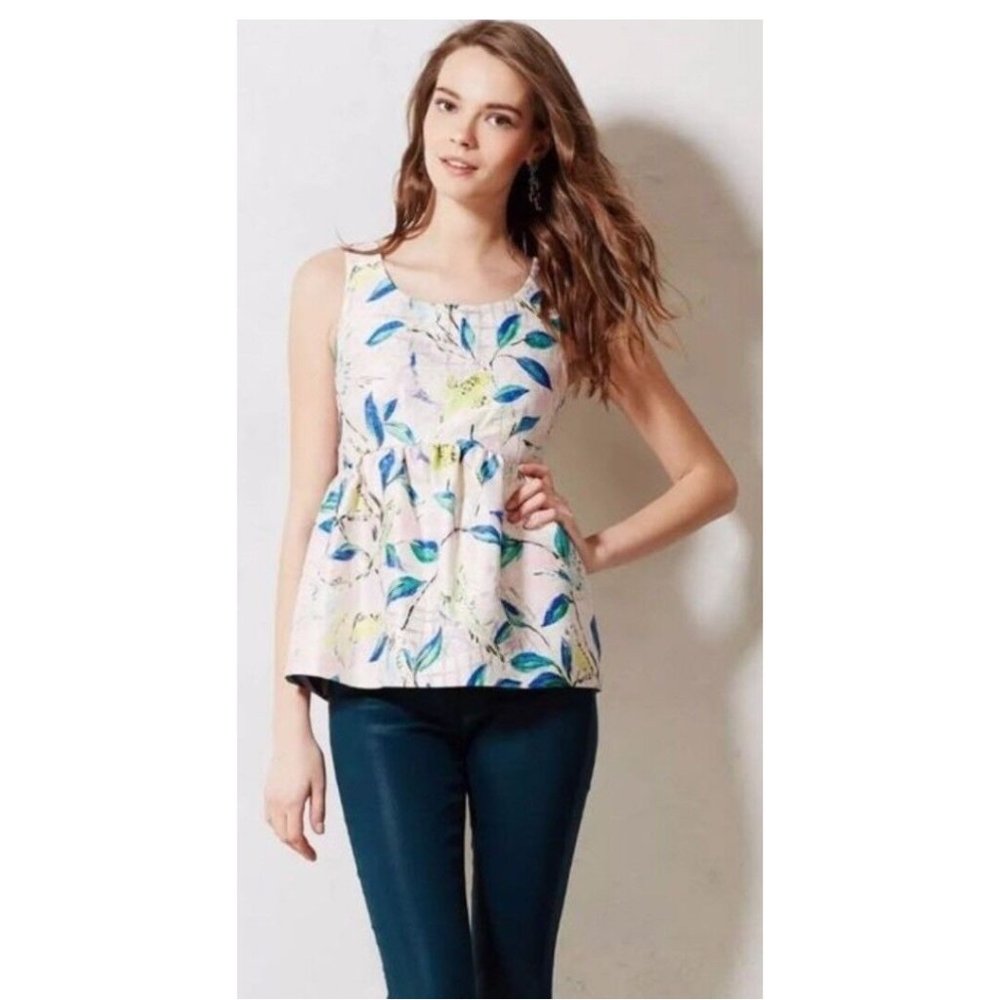 Anthropologie Leifsdottir Peplum Bird Metallic Top